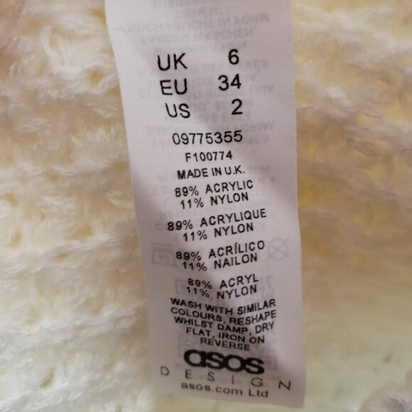 Asos Size 2 XS S Crop Sweater Cream Waffle Knit Stitch Pullover Cropped - Picture 6 of 6